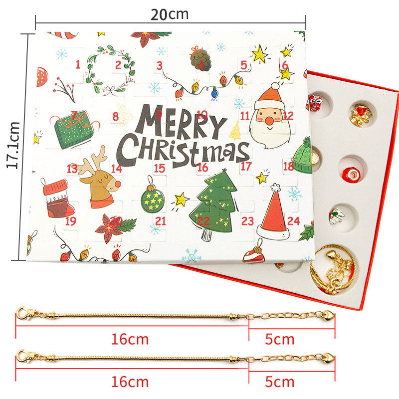 Golden Suit 24 Countdown Calendar Advent Surprise Blind Box DIY Creative Bracelet Jewelry Christmas Gift