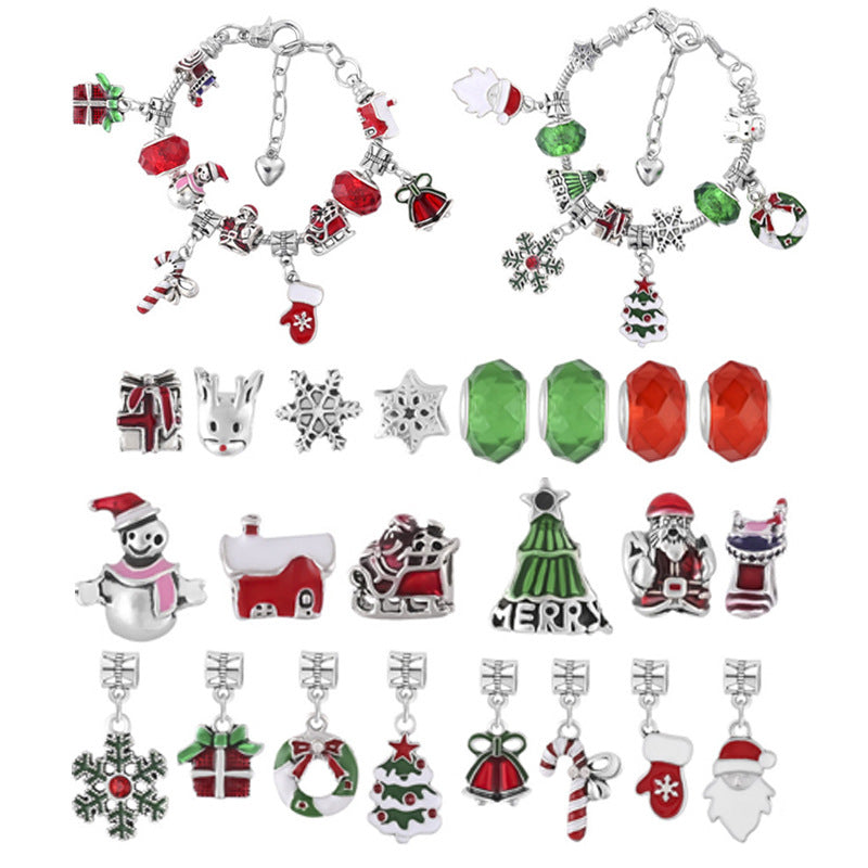 Cross-Border New Christmas Countdown Calendar 24-Grids Bracelet Set DIY Kidsren&#039;s Bracelet Necklace Gift Blind Box