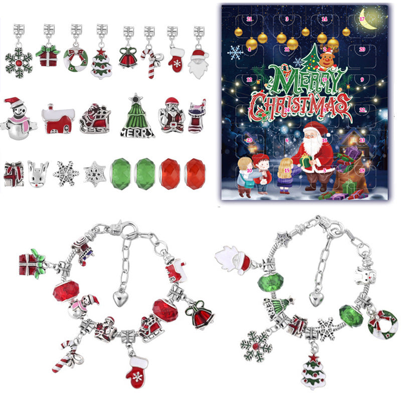 Cross-Border New Christmas Countdown Calendar 24-Grids Bracelet Set DIY Kidsren&#039;s Bracelet Necklace Gift Blind Box