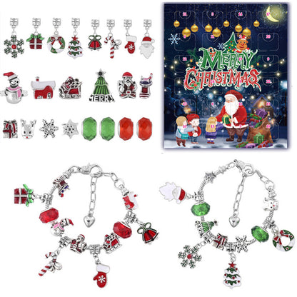 Cross-Border New Christmas Countdown Calendar 24-Grids Bracelet Set DIY Kidsren&#039;s Bracelet Necklace Gift Blind Box