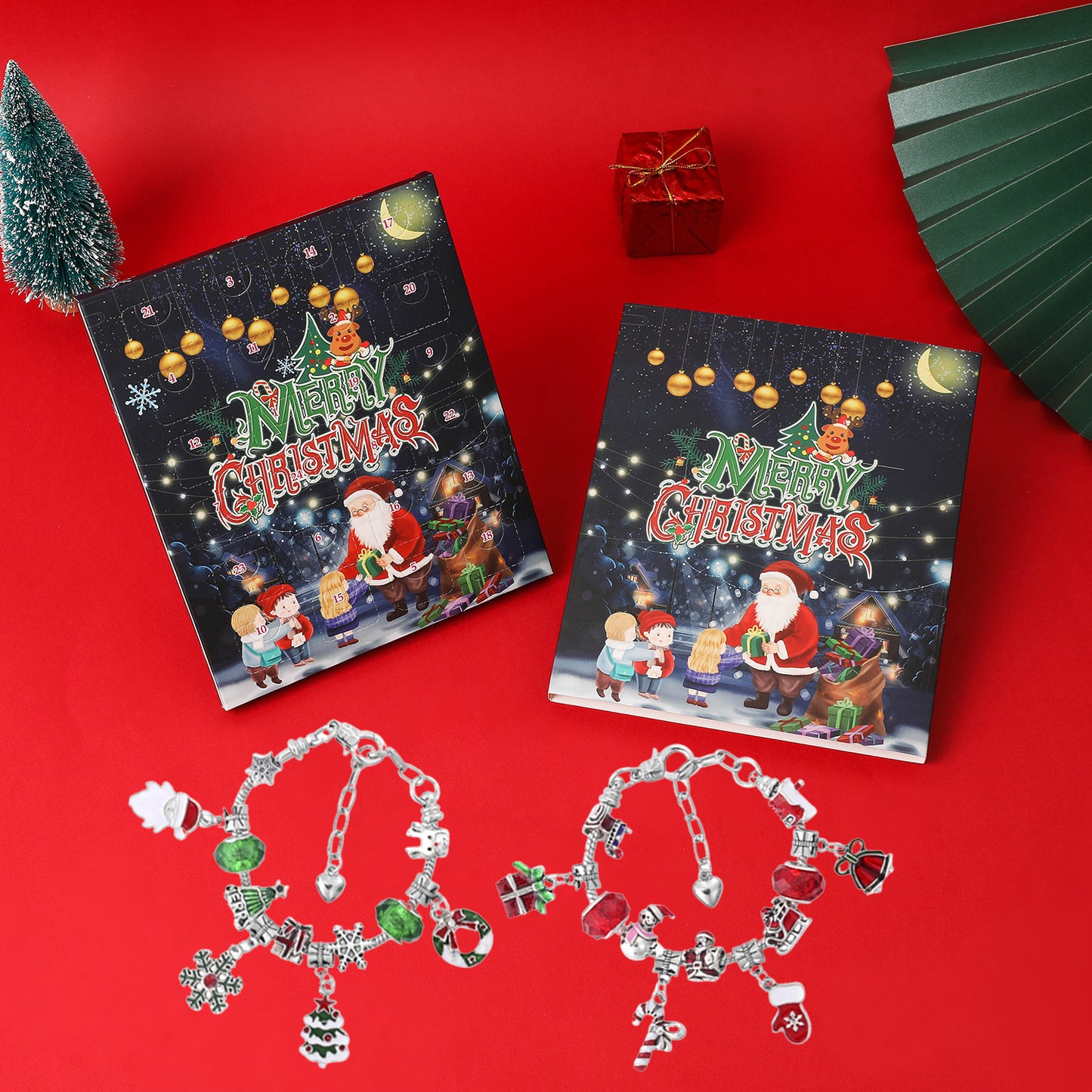 Cross-Border New Christmas Countdown Calendar 24-Grids Bracelet Set DIY Kidsren&#039;s Bracelet Necklace Gift Blind Box
