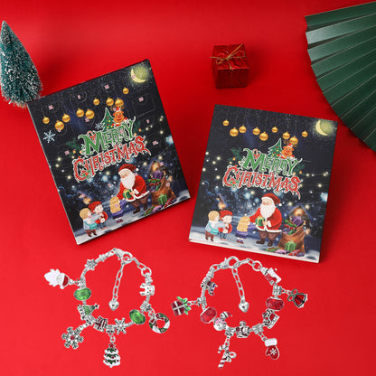 Cross-Border New Christmas Countdown Calendar 24-Grids Bracelet Set DIY Kidsren&#039;s Bracelet Necklace Gift Blind Box